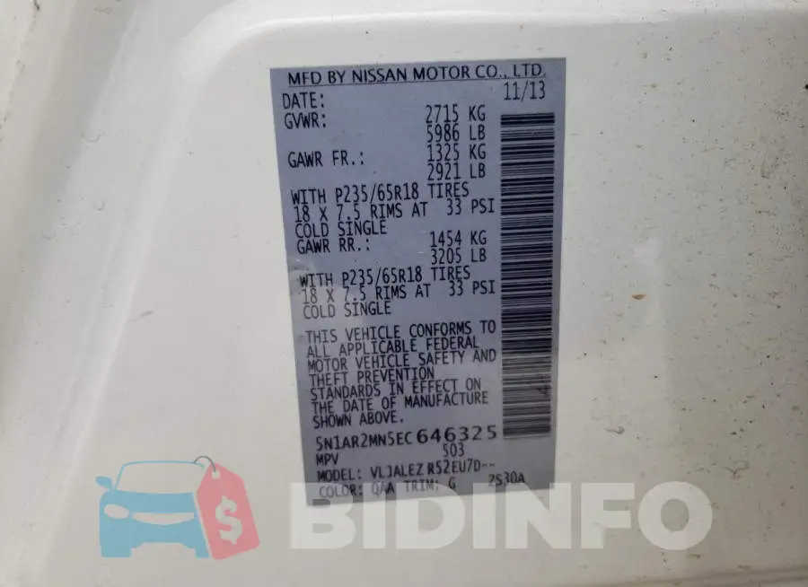 5N1AR2MN5EC646325 Photo# 13