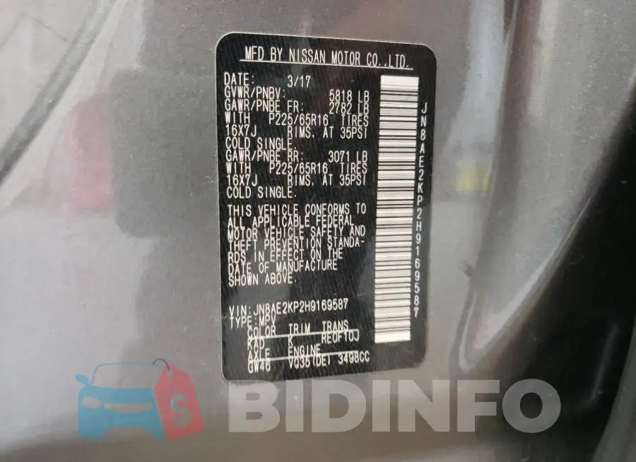 JN8AE2KP2H9169587 Photo# 13