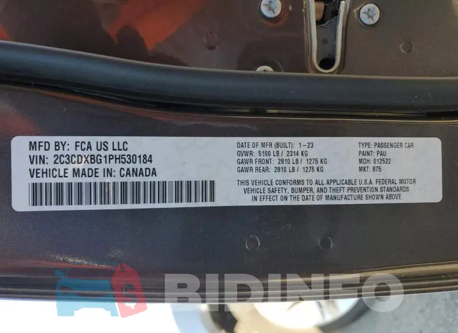 2C3CDXBG1PH530184 Photo# 12