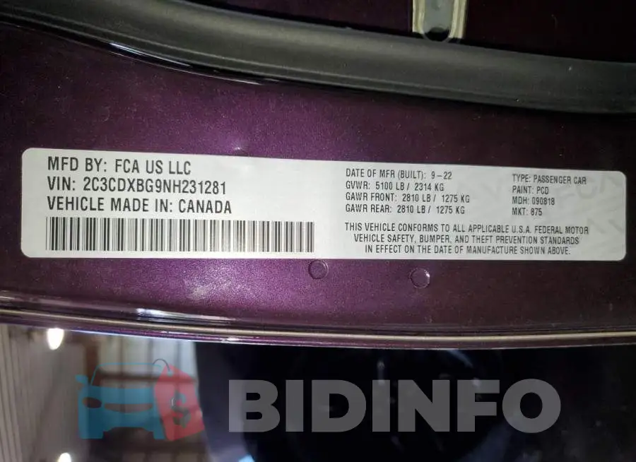 2C3CDXBG9NH231281 Photo# 13