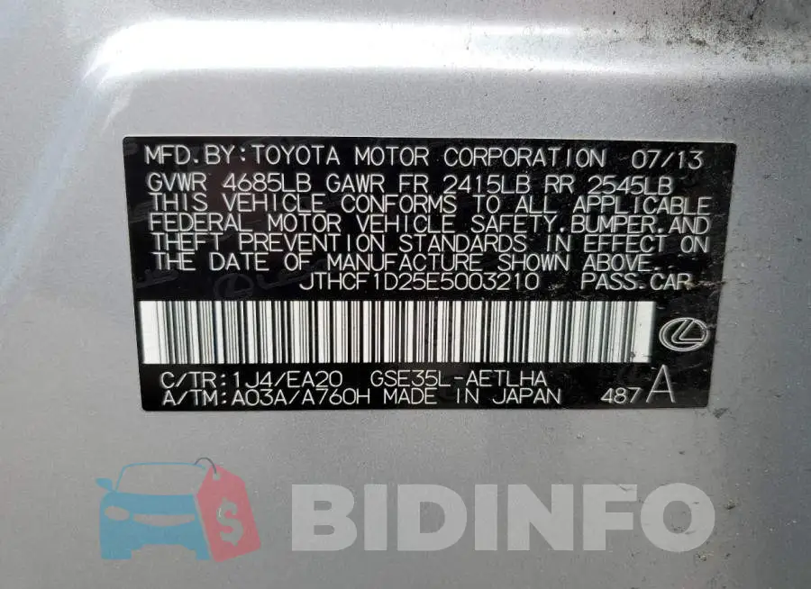JTHCF1D25E5003210 Photo# 12