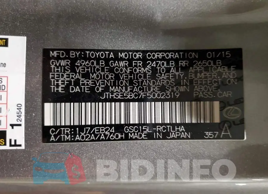 JTHSE5BC7F5002319 Photo# 13
