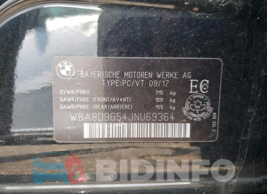 WBA8D9G54JNU69364 Photo# 13