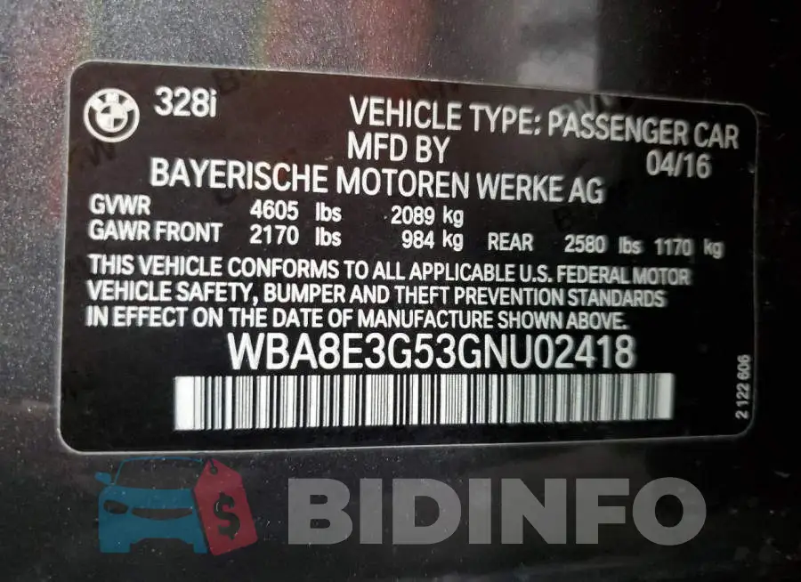 WBA8E3G53GNU02418 Photo# 12