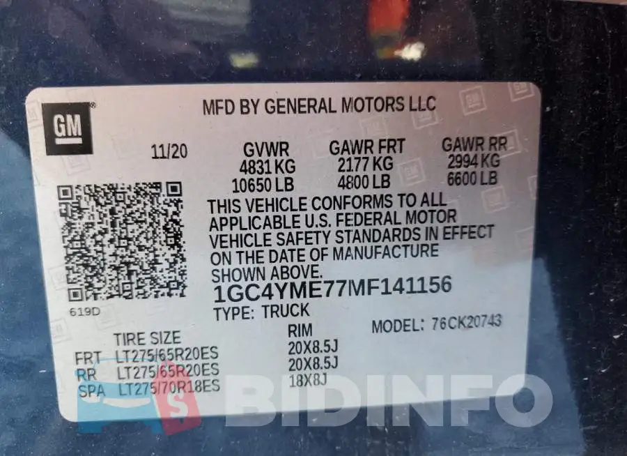 1GC4YME77MF141156 Photo# 12
