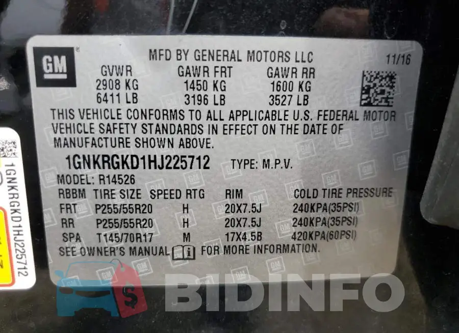 1GNKRGKD1HJ225712 Photo# 14