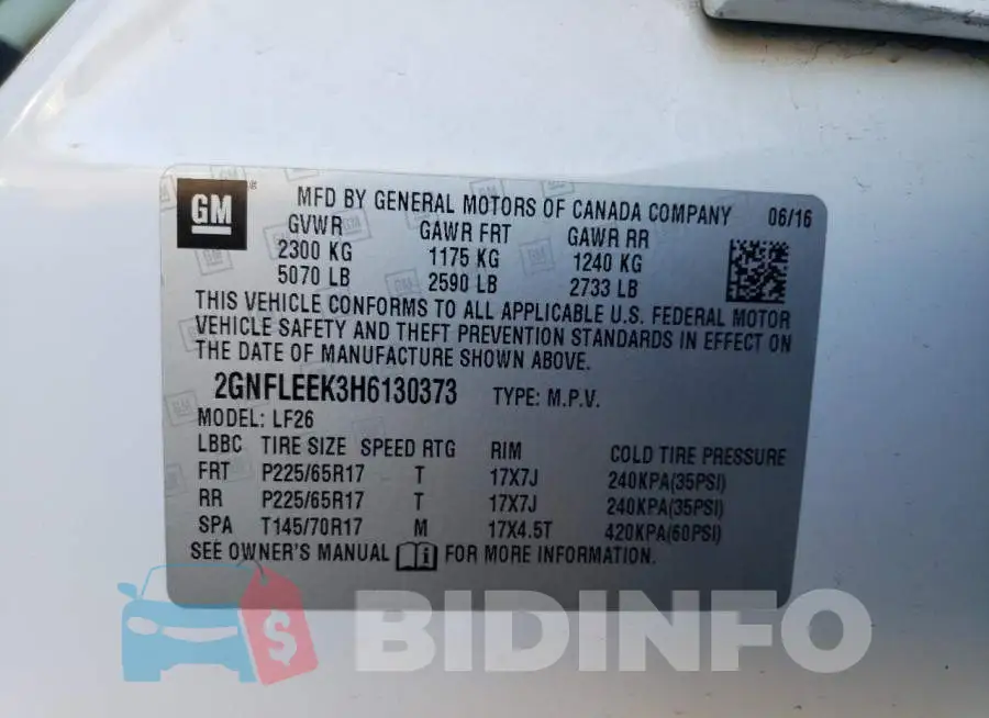 2GNFLEEK3H6130373 Photo# 13