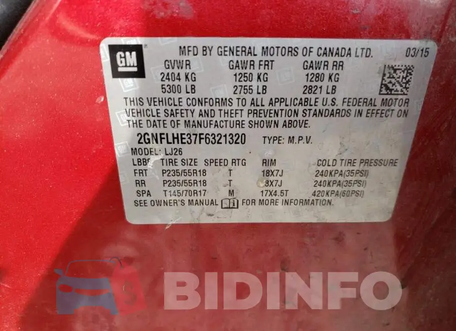 2GNFLHE37F6321320 Photo# 13