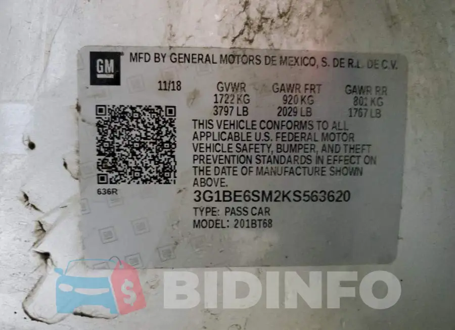 3G1BE6SM2KS563620 Photo# 12