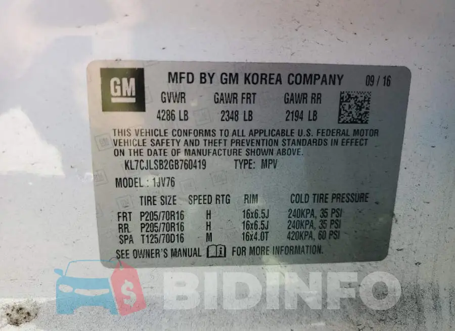 KL7CJLSB2GB760419 Photo# 14