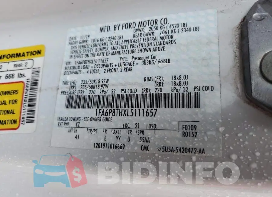 1FA6P8THXL5111657 Photo# 12