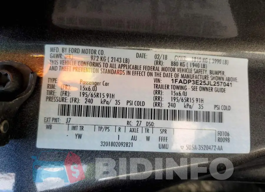 1FADP3E25JL257041 Photo# 12