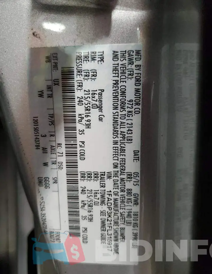 1FADP3K21FL315917 Photo# 13