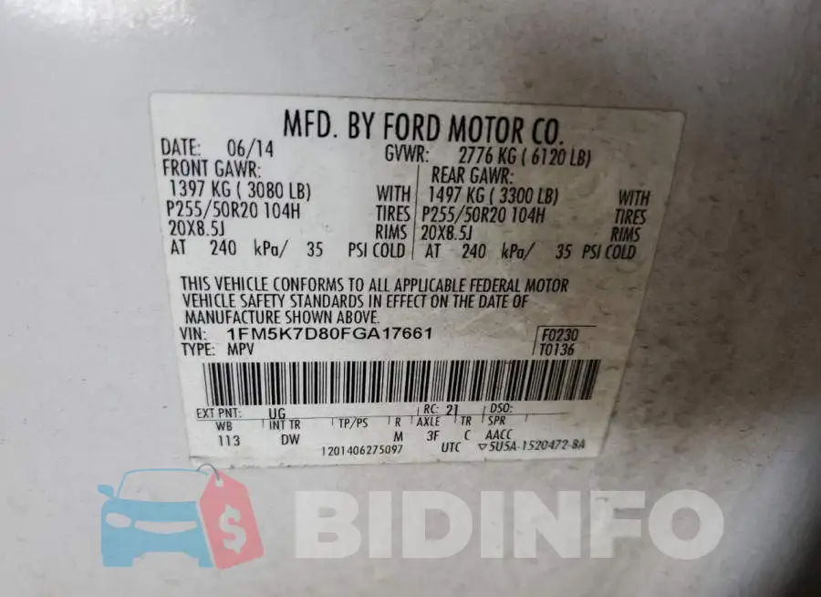1FM5K7D80FGA17661 Photo# 13