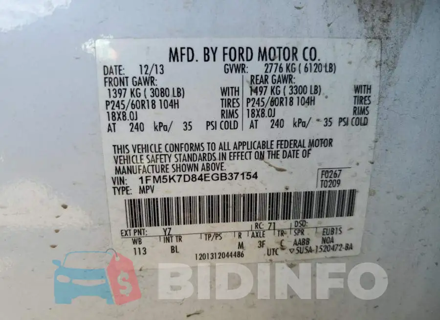1FM5K7D84EGB37154 Photo# 14