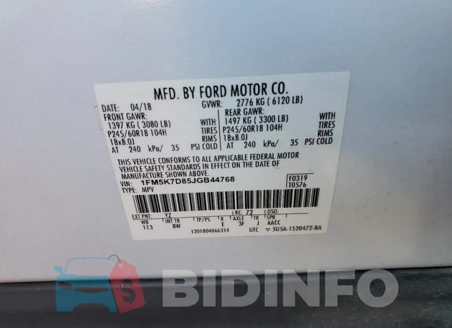 1FM5K7D85JGB44768 Photo# 13