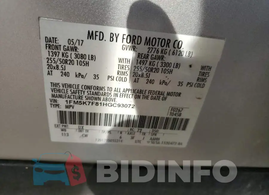 1FM5K7F81HGC93072 Photo# 13