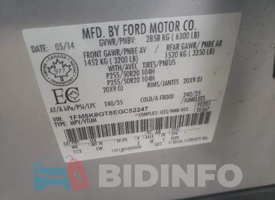 1FM5K8GT8EGC52247 Photo# 13