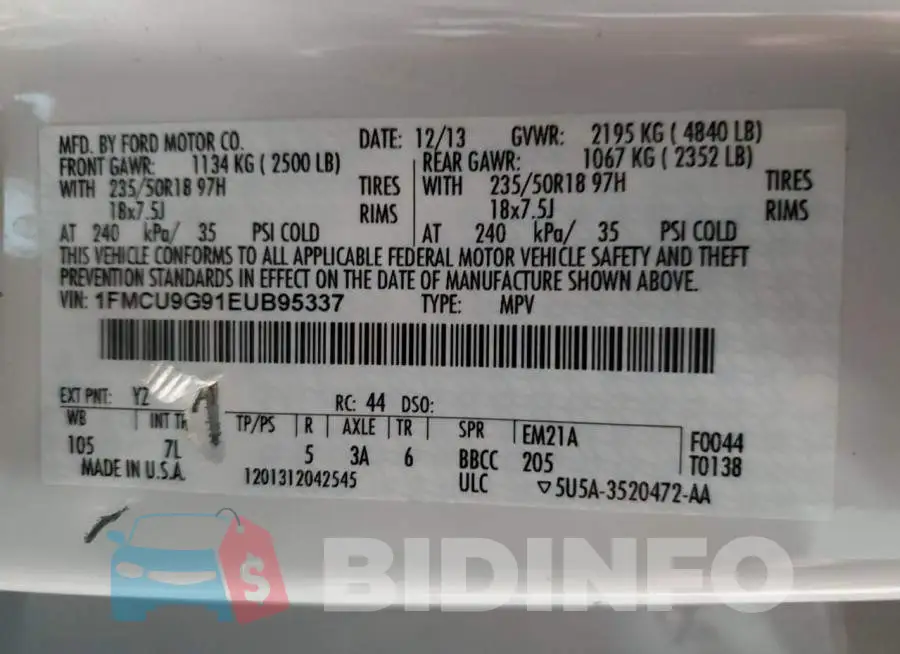 1FMCU9G91EUB95337 Photo# 14