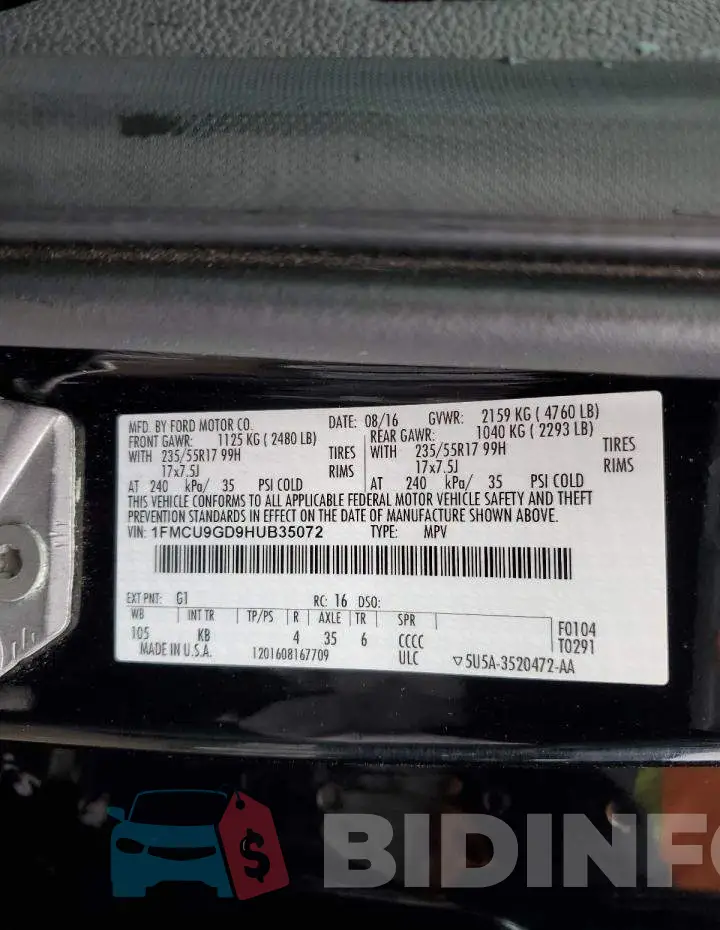 1FMCU9GD9HUB35072 Photo# 12