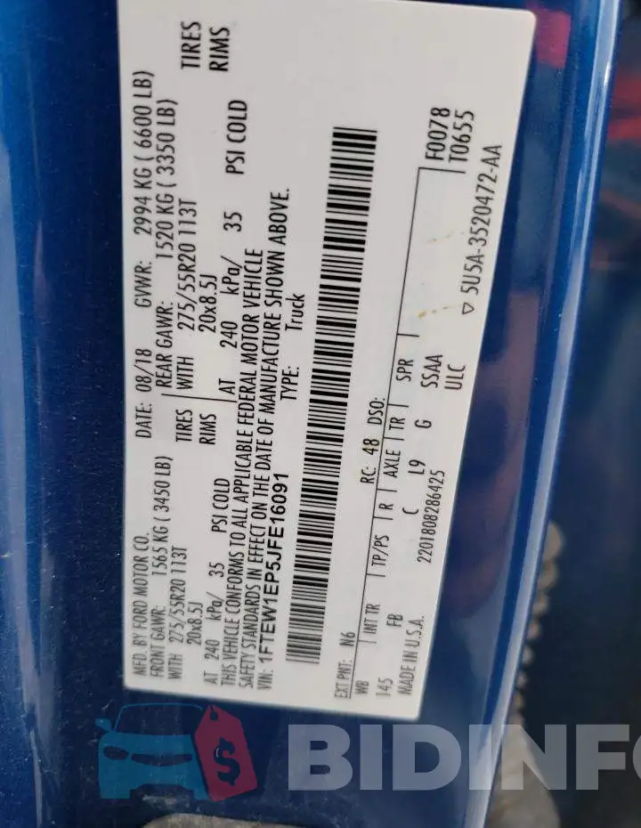 1FTEW1EP5JFE16091 Photo# 12