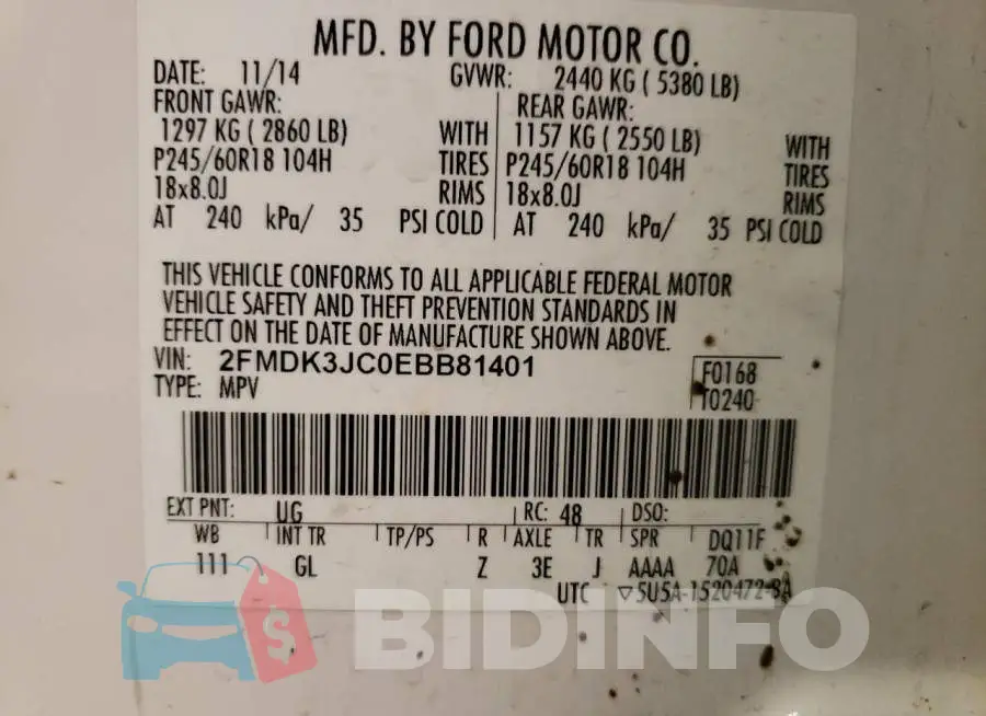 2FMDK3JC0EBB81401 Photo# 12