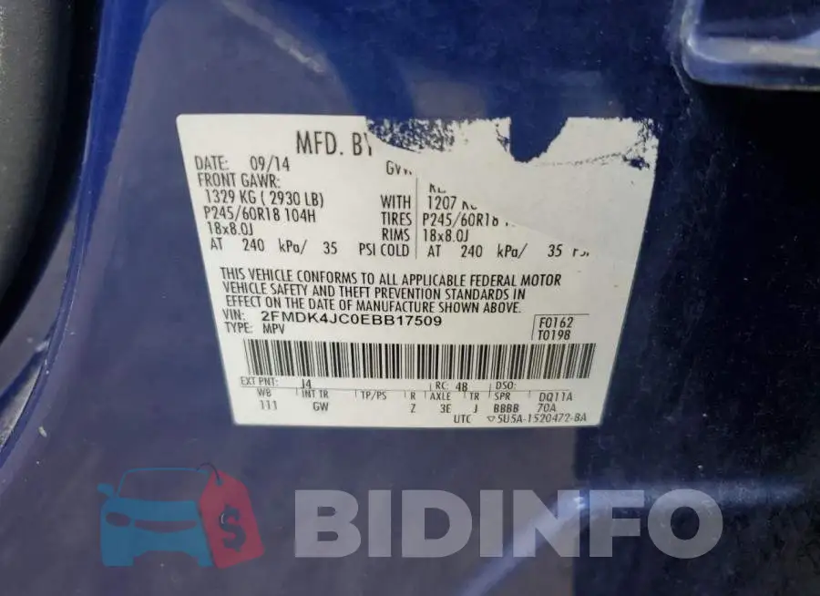 2FMDK4JC0EBB17509 Photo# 12
