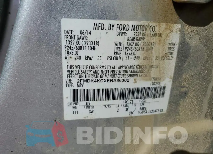 2FMDK4KCXEBA86302 Photo# 12