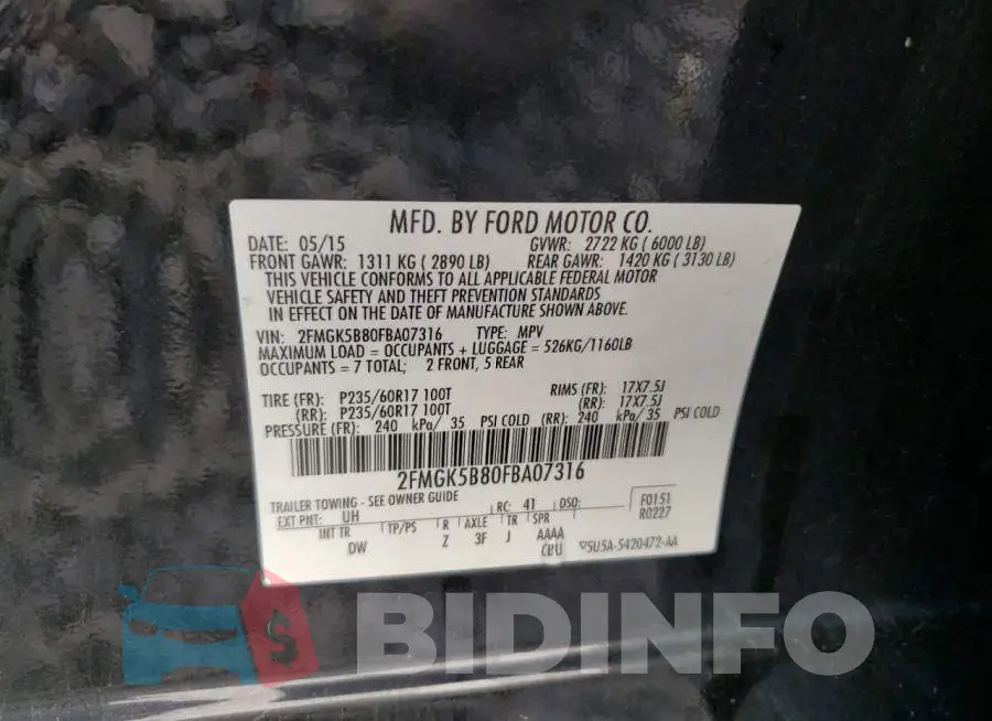 2FMGK5B80FBA07316 Photo# 13