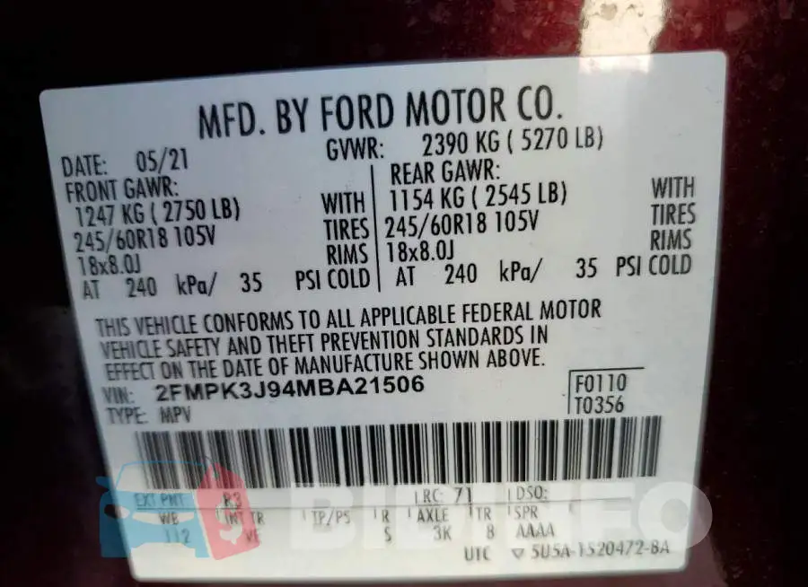2FMPK3J94MBA21506 Photo# 14