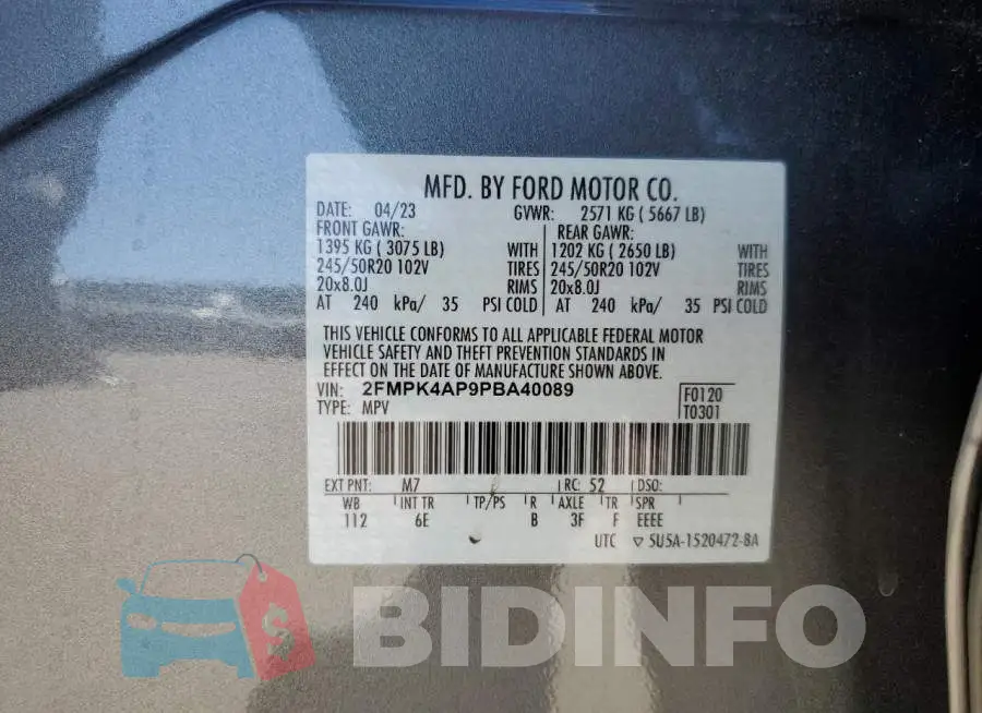 2FMPK4AP9PBA40089 Photo# 12