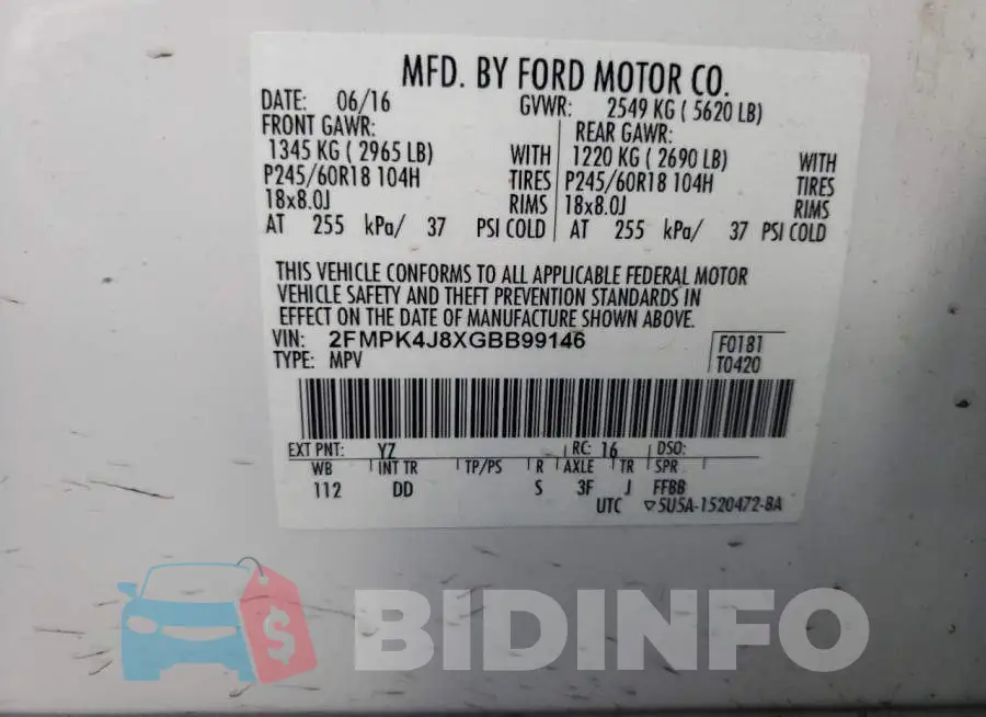 2FMPK4J8XGBB99146 Photo# 13