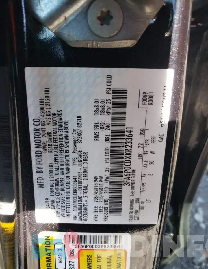 3FA6P0CDXKR233641 Photo# 12