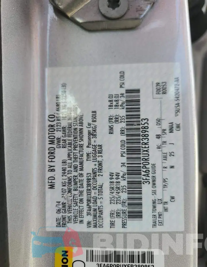 3FA6P0RUXER389853 Photo# 13