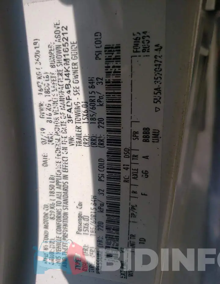 3FADP4BJ4KM165212 Photo# 12