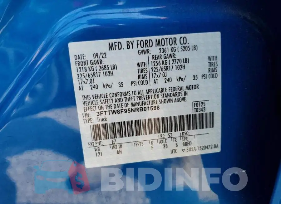 3FTTW8F95NRB01588 Photo# 12