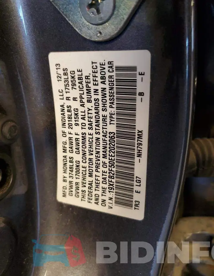 19XFB2F50EE202063 Photo# 12