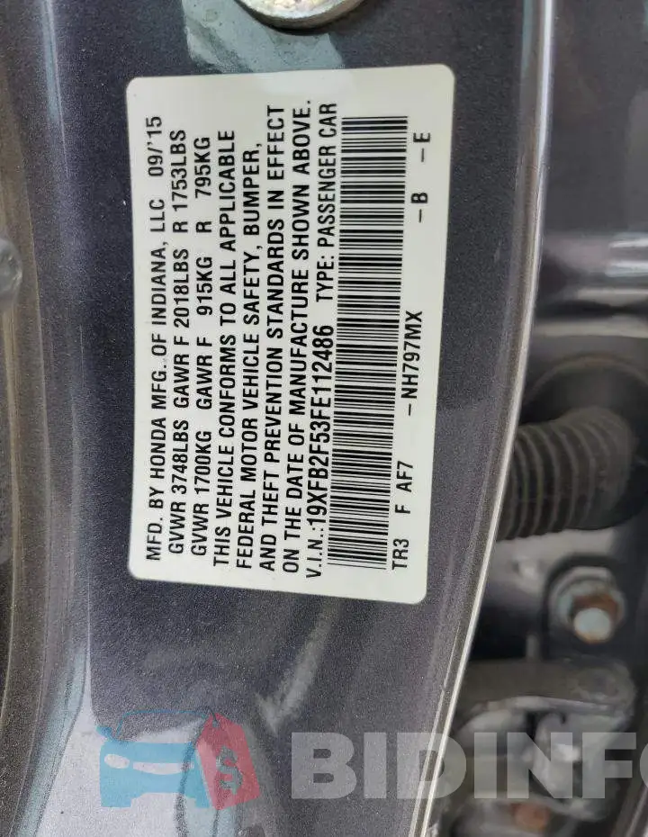 19XFB2F53FE112486 Photo# 13