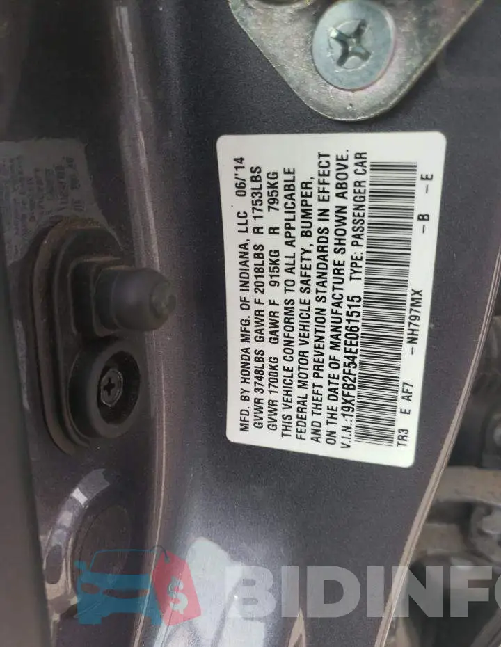 19XFB2F54EE061515 Photo# 12