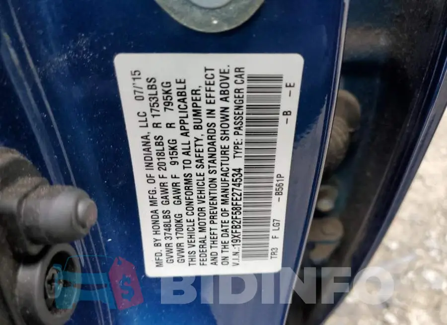 19XFB2F58FE274534 Photo# 12