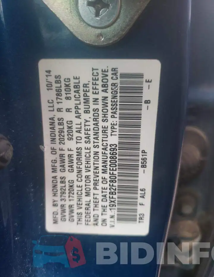 19XFB2F80FE008693 Photo# 12