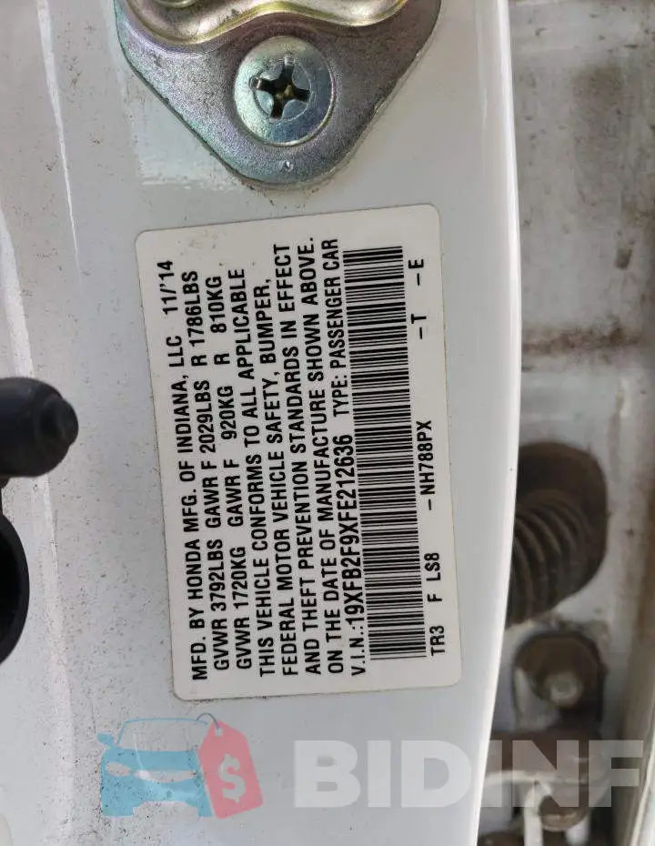 19XFB2F9XFE212636 Photo# 12
