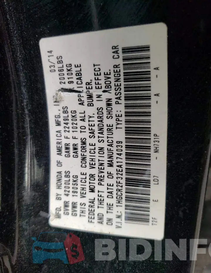1HGCR2F32EA174039 Photo# 13