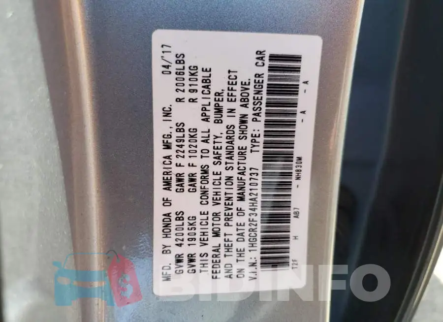1HGCR2F34HA210737 Photo# 12