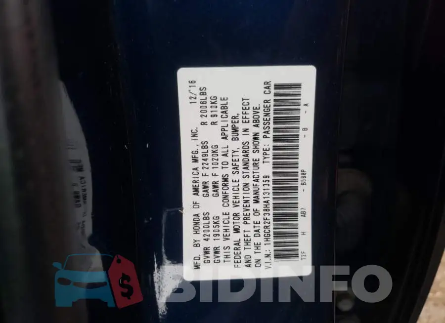 1HGCR2F38HA131359 Photo# 12