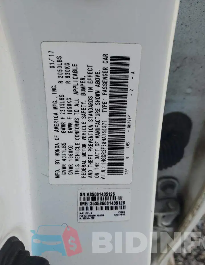 1HGCR2F58HA156571 Photo# 12