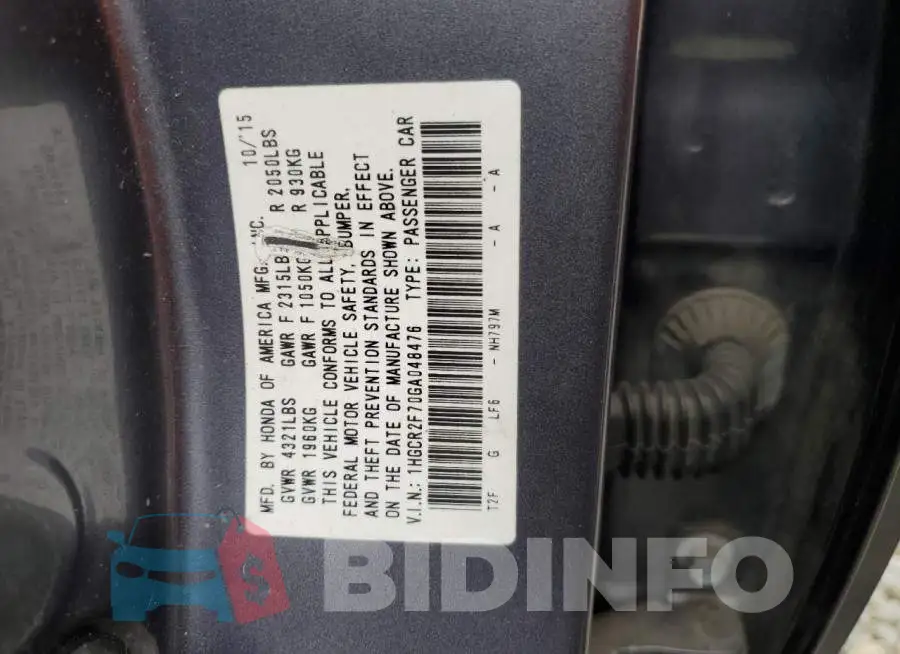 1HGCR2F70GA048476 Photo# 12