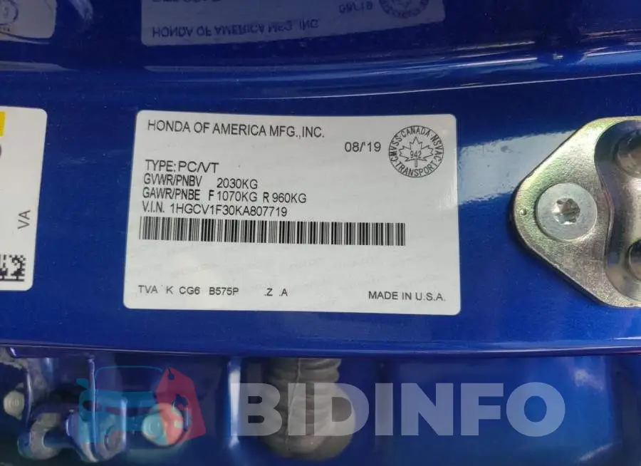 1HGCV1F30KA807719 Photo# 12