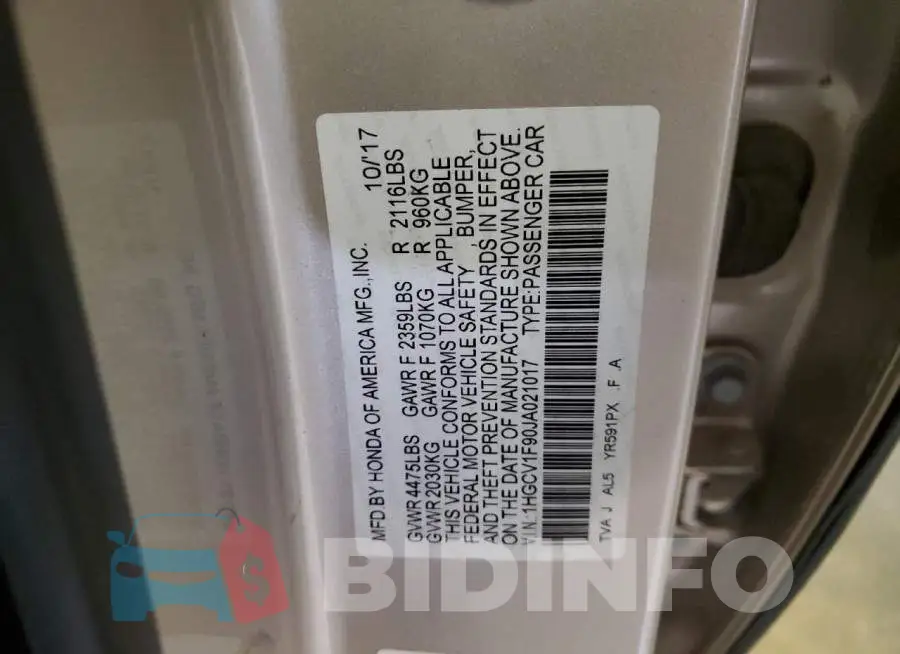 1HGCV1F90JA021017 Photo# 12