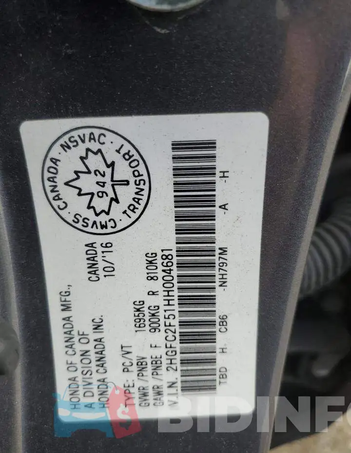 2HGFC2F51HH004681 Photo# 13
